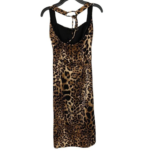 Vintage Cache Halter Dress Size 2 Y2K Cocktail Glam Evening Leopard Satin Edgy - Picture 2 of 13
